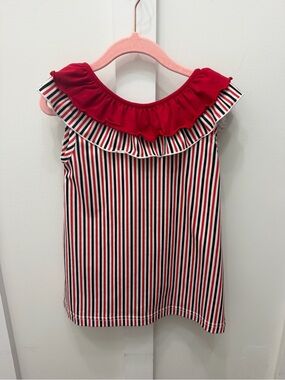 Little Bear Smocks Girls Red Striped Ruffle Neck Georgia Bulldogs Casual Dress